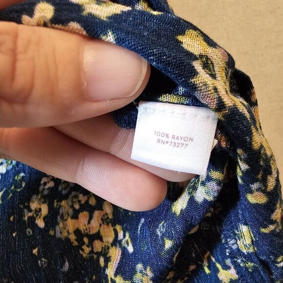 LC Lauren Conrad Blue W/ Yellow Floral High Low Ruffle Boho Tunic Large - Picture 6 of 10